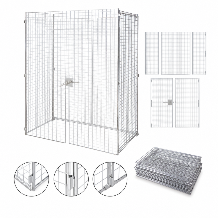 Product image #4 for Mobile Security Cage Panels Only with 2 Swing Doors, Chrome-Plated Carbon Steel