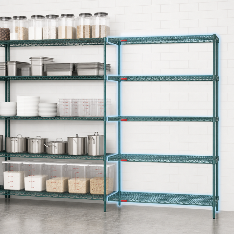 Product image #3 for Eagle Group Valu-Gard 5-Tier Add-On Wire Shelving Unit, 72W x 18D x 86H, Green Epoxy Finish