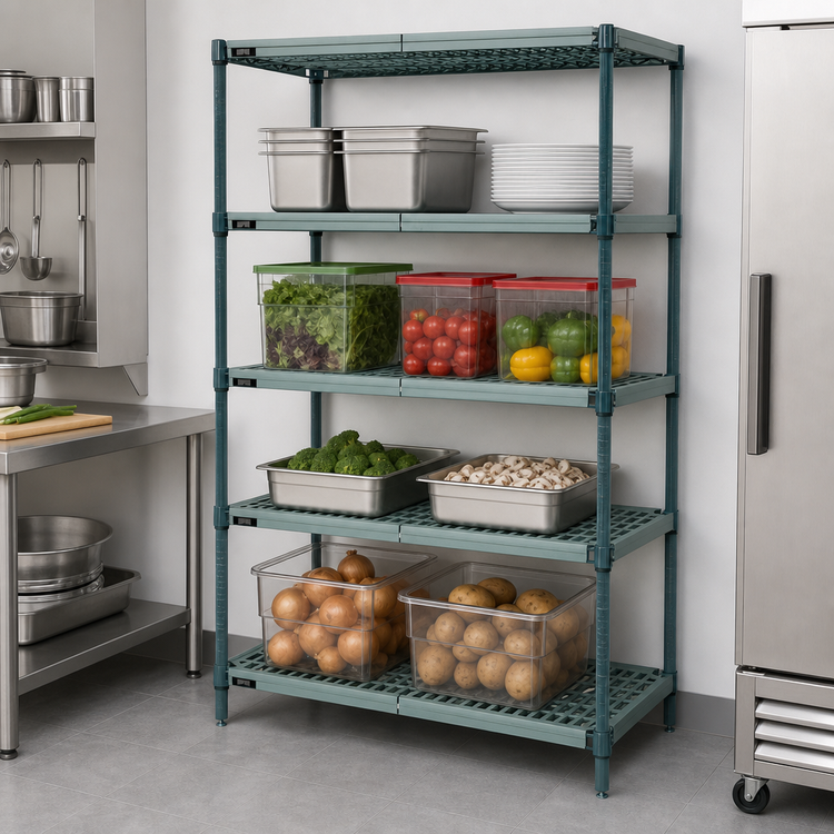 Product image #3 for Quantum Stationary 4-Tier Wire Plastic Mat Shelving Unit, 54 x 24 x 74 Inches, Green Epoxy