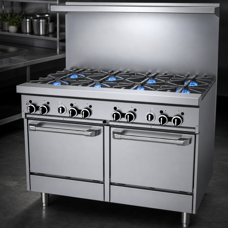 Product image #3 for Garland GFE Starfire Pro 48-Inch Commercial Gas Range with 8 Open Burners and 2 Space-Saver Ovens
