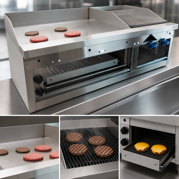 Product image #3 for Comstock-Castle 48-Inch Countertop Gas Char-Broiler, Griddle, and Cheesemelter Combination