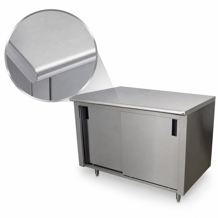 Product image #3 for Advance Tabco Special Value Series Enclosed Work Table with Cabinet Base and Sliding Doors, 96 x 24 Inches, 16-Gauge 304 Stainless Steel Top