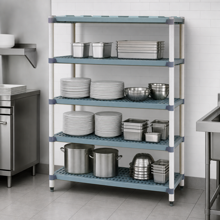 Product image #3 for MetroMax i 4-Shelf Polymer Starter Shelving Unit, 60"W x 24"D x 63"H, Blue