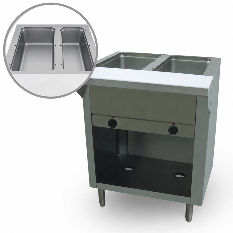 Product image #3 for Advance Tabco Triumph Supreme Electric Two-Well Hot Food Table with Open Cabinet Base and Poly Cutting Board