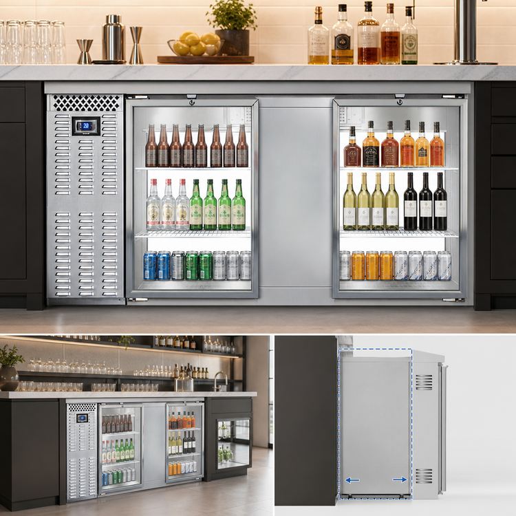 Product image #3 for Continental Refrigerator BB69SNSSGDPT 69" Shallow Depth Four-Glass Door Pass-Thru Back Bar Cooler