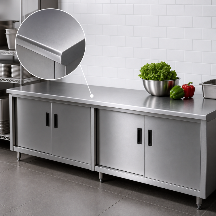 Product image #3 for Advance Tabco Special Value Series Enclosed Cabinet Base Work Table, 84 x 30 Inches, 16 Gauge 304 Stainless Steel Top