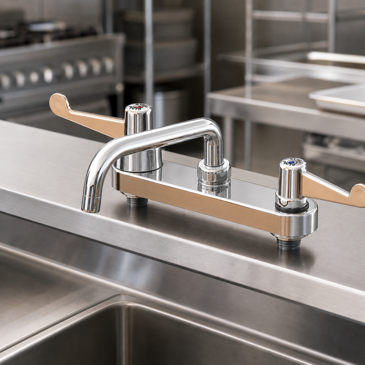 Product image #3 for Equip 8-Inch Deck Mount Workboard Mixing Faucet with 8-Inch Swivel Swing Nozzle and Wrist Handles