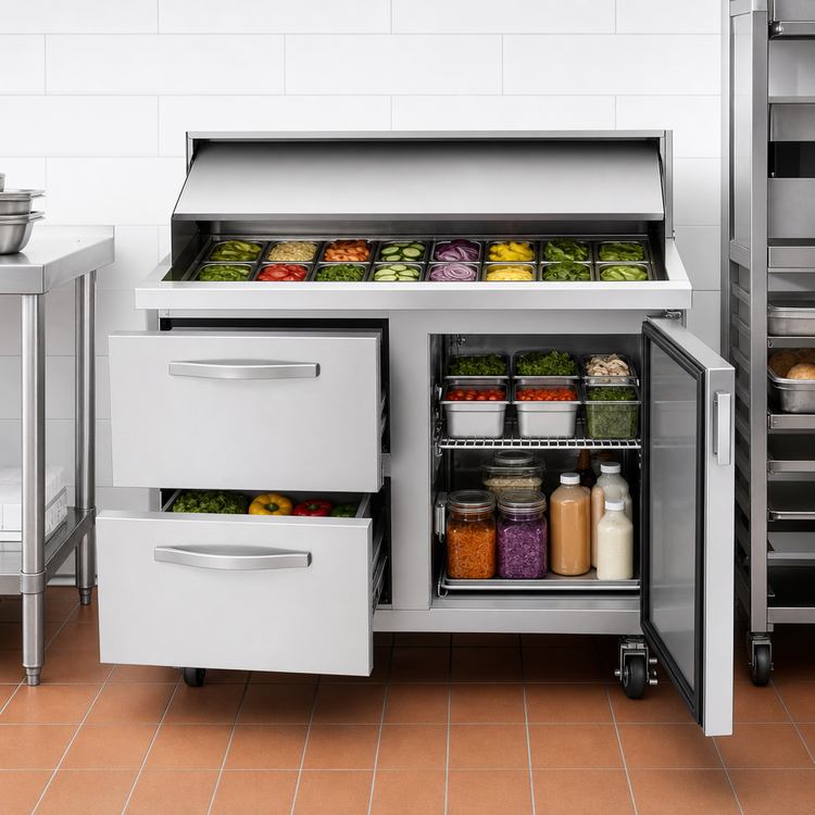 Product image #4 for Turbo Air PRO Series 48-Inch Two-Section Sandwich/Salad Prep Table with 12-Pan Top, 1 Door, and 2 Drawers