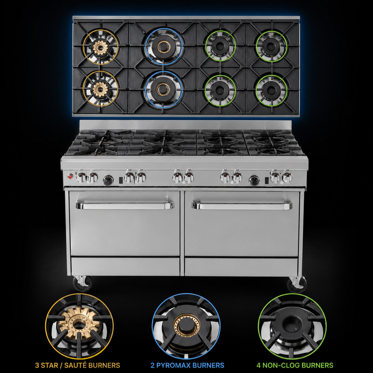 Product image #3 for Ultimate 60-Inch Gas Restaurant Range with 9 Open Burners, Standard Oven, and Convection Oven