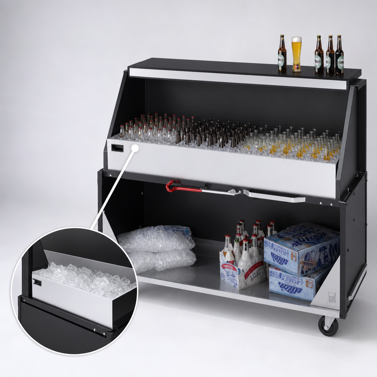 Product image #3 for Dinex Chest-Style Portable Ice Bar with Stainless Steel Ice Bin, Locking Cabinets and Speedrail, Black Matte