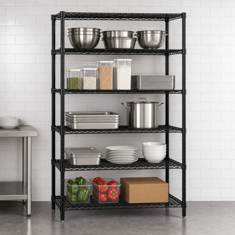 Product image #3 for Quantum 36 x 30 x 74-Inch Stationary Wire Shelving Starter Kit with 5 Shelves, Black Epoxy Finish