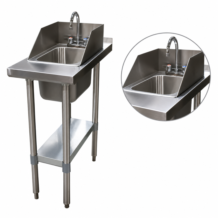 Product image #3 for BK Resources 15 x 30 Inch Stainless Steel Filler Table with 10 x 14 Drop-In Hand Sink and Side Splash