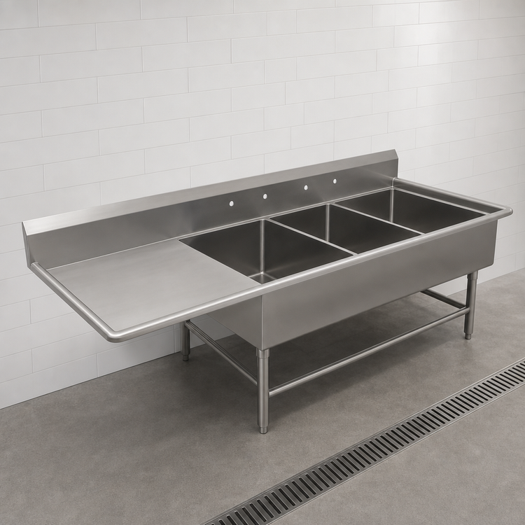 Product image #3 for John Boos Pro-Bowl 3-Compartment Bakery Sink with 30-Inch Left Drainboard