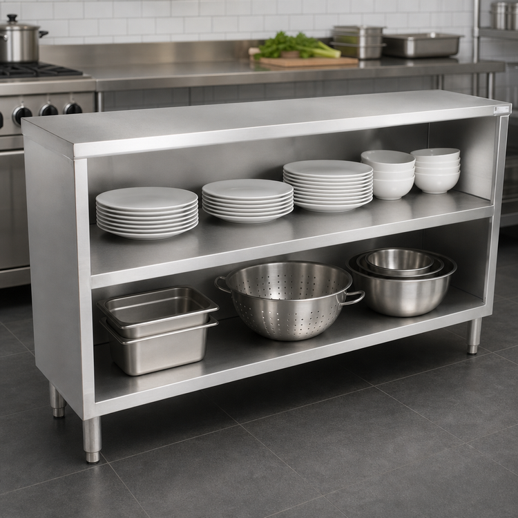 Product image #4 for John Boos Open Front Stainless Steel Dish Cabinet with Mid-Shelf, 60 x 18 x 35 Inches