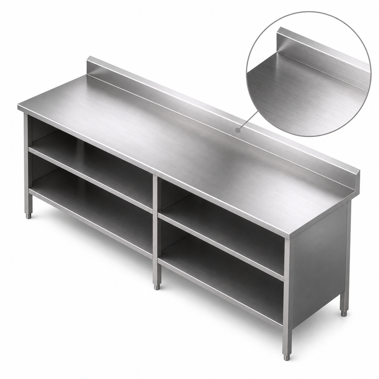 Product image #3 for John Boos 144-Inch x 30-Inch Open-Front Enclosed Base Work Table with 16-Gauge Stainless Steel Top and 5-Inch Backsplash
