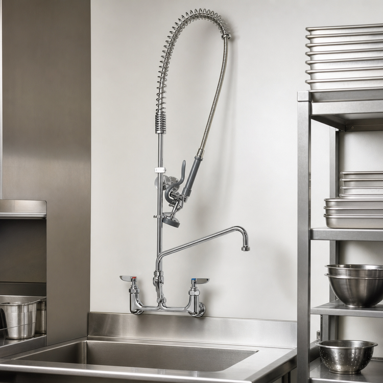 Product image #3 for T&S Brass EasyInstall Wall-Mount Pre-Rinse Unit with Add-On Faucet, 8-Inch Swing Nozzle, and 44-Inch Hose
