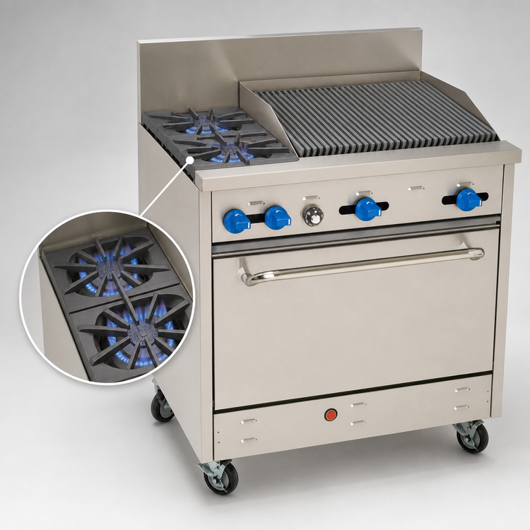 Product image #3 for Comstock-Castle F330-2RB 36-Inch Gas Char-Broiler Range with 2 Open Burners and Standard Oven