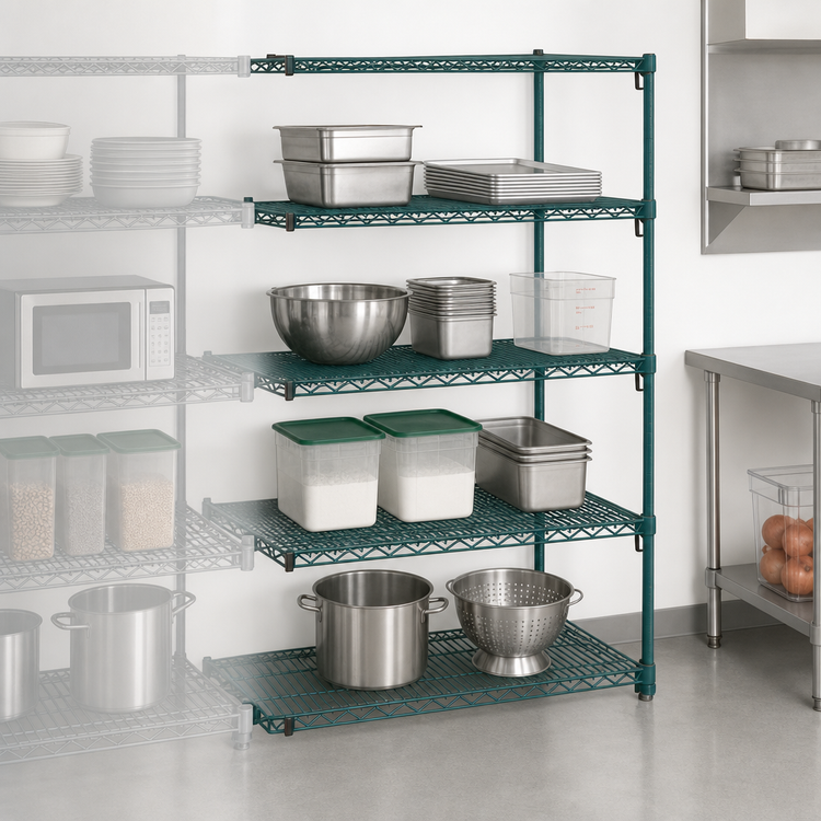 Product image #4 for Metro Super Adjustable Super Erecta Add-On Wire Shelving Unit, 30 x 24 x 63 Inches, 4-Shelf, Metroseal 3 Green Epoxy-Coated