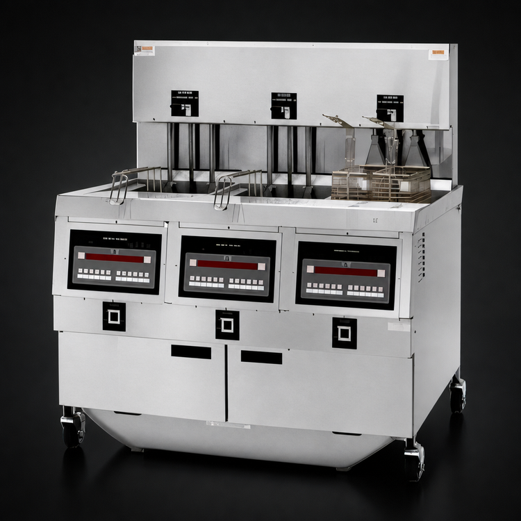 Product image #3 for Henny Penny OEA-323 3-Well Electric Auto Lift Open Fryer with Built-In Filtration