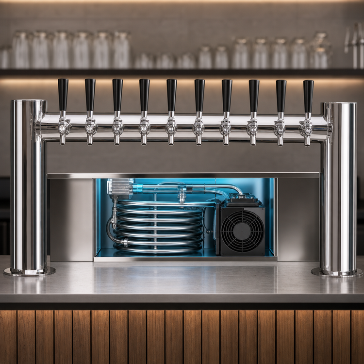 Product image #3 for Metropolis H Series 10-Faucet Countertop Kool-Rite Glycol-Cooled Draft Beer Tower, 38 Inch Wide, Polished Stainless Steel