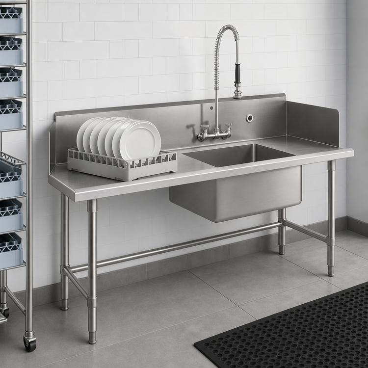 Product image #3 for John Boos Pro-Bowl 96-Inch Straight Soiled Dishtable, Left-To-Right, with 20 x 20 x 8 Pre-Rinse Bowl