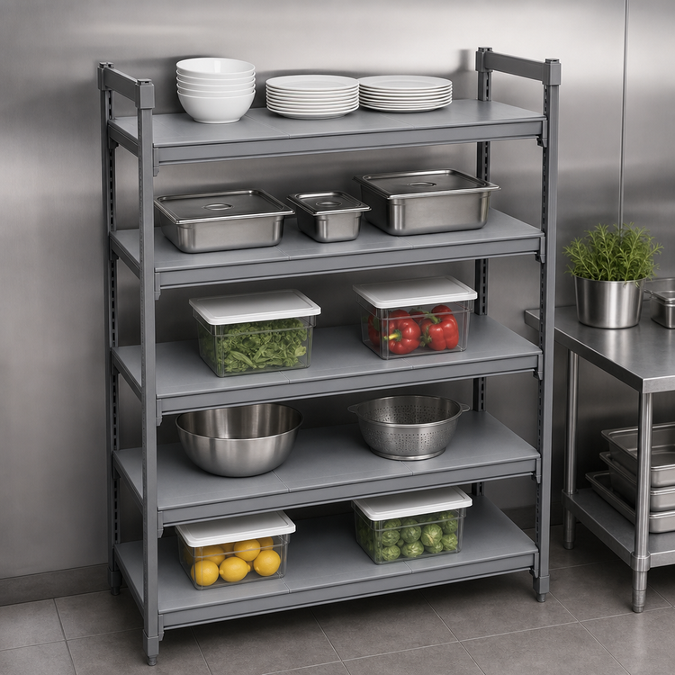 Product image #3 for Cambro Camshelving Basics Plus 18" x 42" 5-Shelf Solid Polymer Shelf Kit, Brushed Graphite