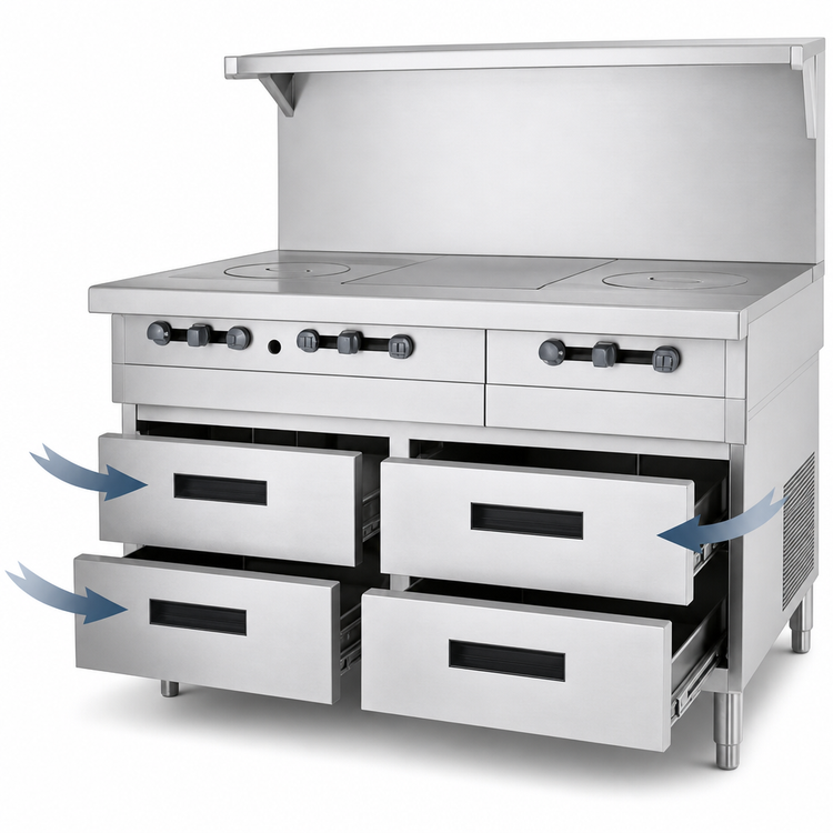 Product image #3 for Garland Arctic Fire 68-Inch Two-Section Remote Refrigeration Freezer Base with 4 Self-Closing Drawers