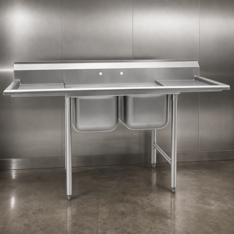 Product image #3 for Eagle Group 314 Series Floor Model Two-Compartment Sink with 24-Inch Left Drainboard, 66-3/4 Inch W x 31-3/4 Inch D, 304 Stainless Steel