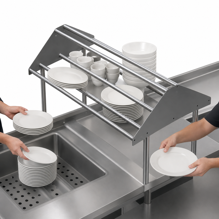 Product image #3 for John Boos 132-Inch Double-Sided Tubular Stainless Steel Sorting Shelf for Soiled Dish Tables
