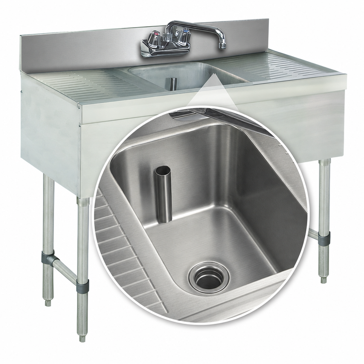 Product image #3 for Advance Tabco Special Value Series 36-Inch 1-Compartment Stainless Steel Bar Sink with Left and Right Drainboards and Splash-Mount Faucet