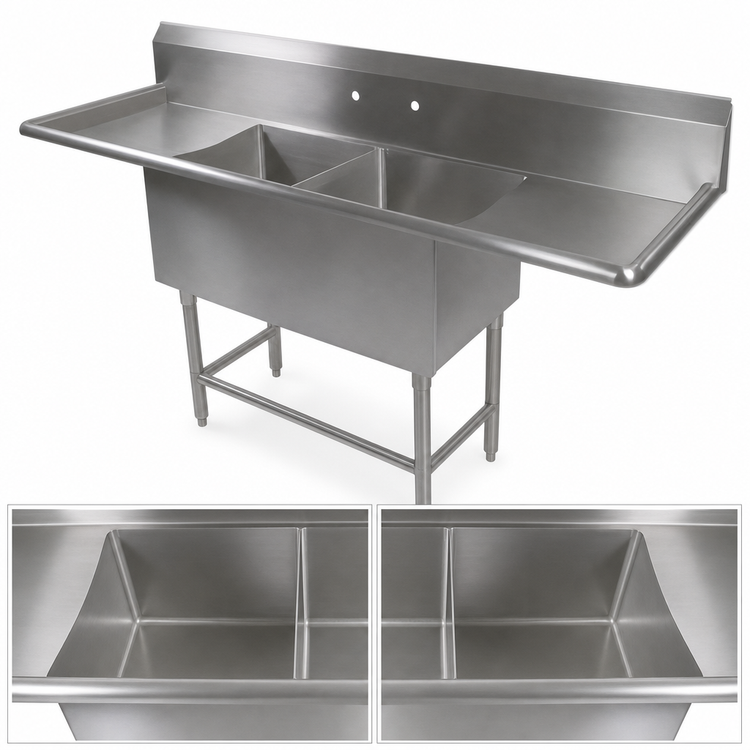 Product image #3 for John Boos Pro-Bowl 2-Compartment Stainless Steel Sink with Dual 24-Inch Drainboards, 91-1/4 Inch Wide