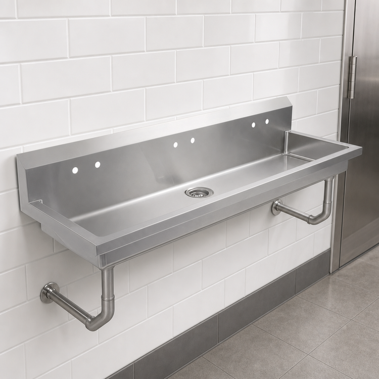 Product image #3 for John Boos 40-Inch Wall Mount Multi-Station Hand Wash Sink, Stainless Steel, 2 Sets of 4-Inch O.C. Faucet Holes
