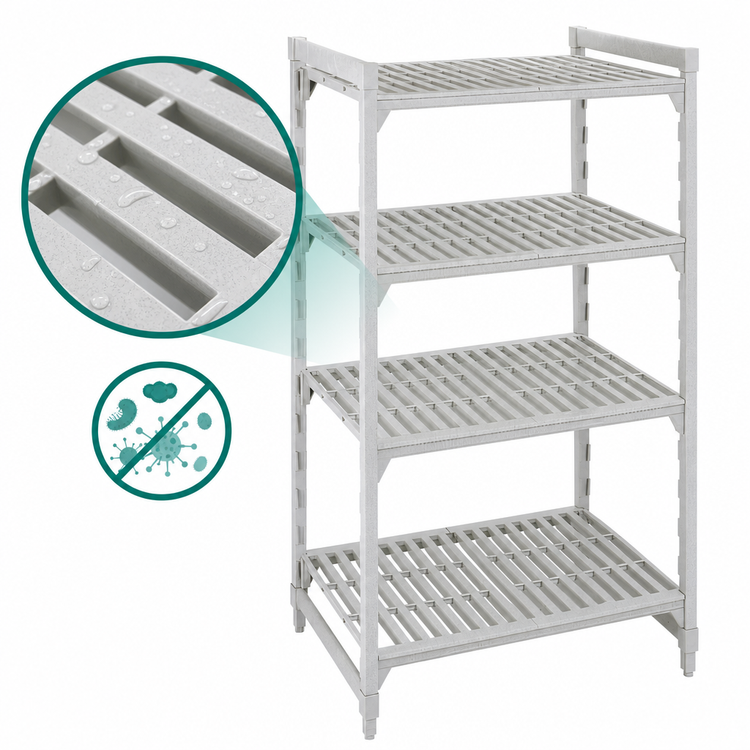 Product image #4 for Cambro Camshelving Premium Stationary Starter Unit, 30 Inch Wide x 24 Inch Deep x 84 Inch High, 4 Vented Shelves, Speckled Gray