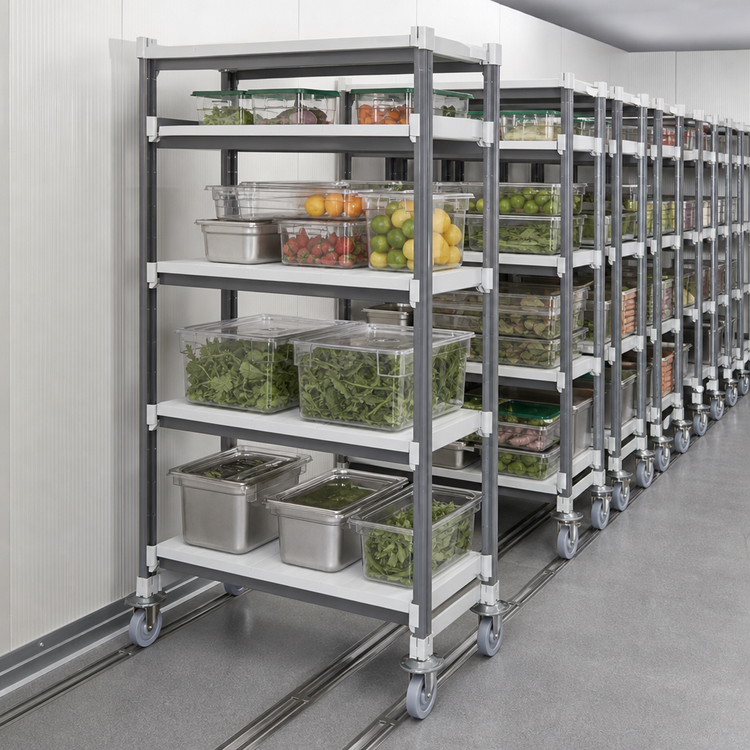 Product image #3 for Cambro Camshelving Elements XTRA 18" x 54" x 70-1/4" High Density Mobile Starter Unit, 4 Solid Shelves, Speckled Gray