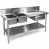 Thumbnail image #3 for John Boos 96-Inch Stainless Steel Two-Compartment Prep Sink Table with Left-End Bowls, Drawer, and Sliding Cutting Board