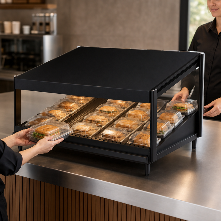 Product image #3 for Hatco Glo-Ray 52-Inch Countertop Pass-Thru Merchandising Warmer with Slanted Shelf
