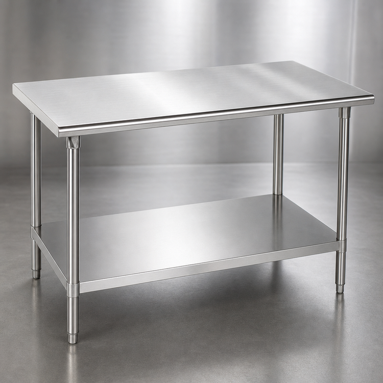 Product image #3 for Advance Tabco 144-Inch x 24-Inch 14-Gauge 304 Stainless Steel Work Table with Adjustable Undershelf