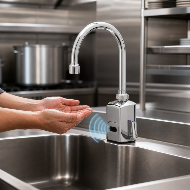 Product image #3 for ChekPoint Above Deck Electronic Touchless Faucet with Swivel/Rigid Gooseneck, Single Hole Deck Mount, 0.5 GPM