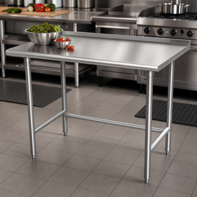 Product image #3 for Advance Tabco Special Value 30" x 30" Open Base Stainless Steel Work Table with 1-1/2" Rear Backsplash
