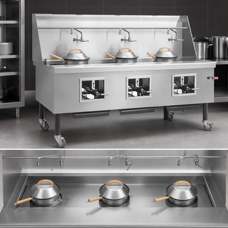 Product image #3 for Imperial ICRA-3 84-Inch Gas Wok Range with 3 Burners, Water-Cooled Top, and Built-In Drain System