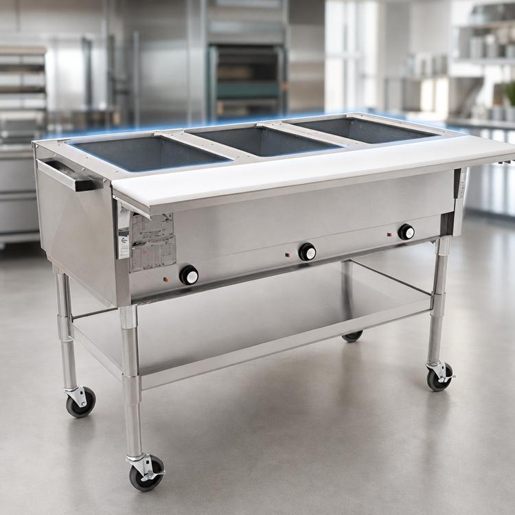 Product image #3 for Eagle Group Portable Electric Hot Food Table with 3 Dry Wells, Open Base, and Cutting Board