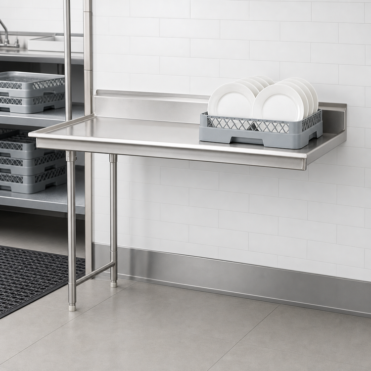 Product image #3 for Eagle Group Straight Clean Dishtable with 8-Inch Backsplash, 24 x 30 Inches, Right-to-Left, 16-Gauge 304 Stainless Steel Top
