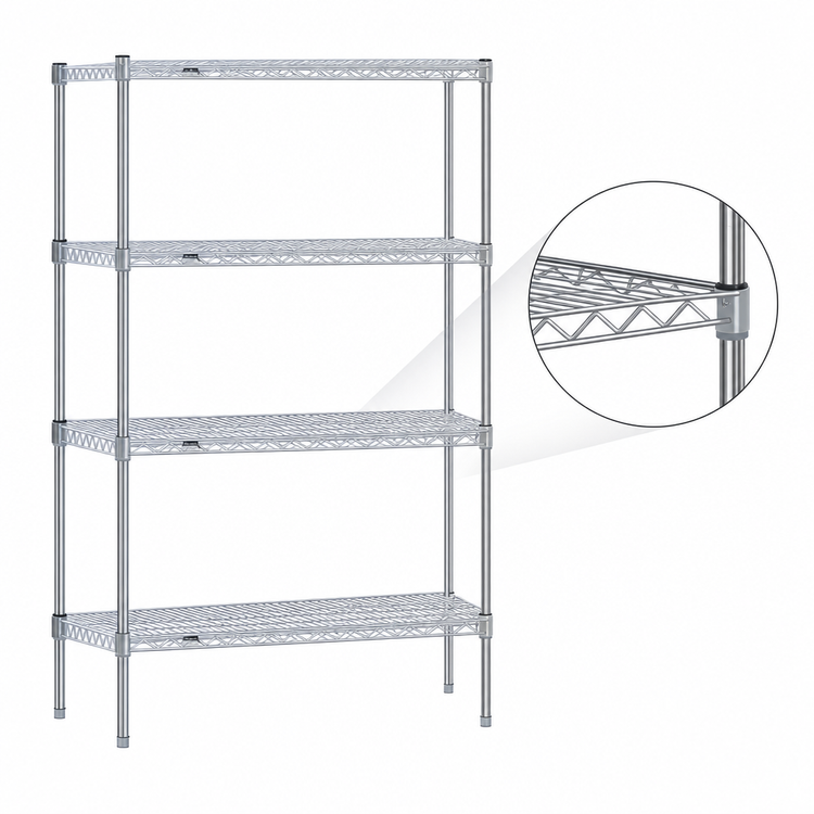 Product image #3 for Eagle Group 4-Tier Stationary Starter Wire Shelving Unit, 24 x 18 x 74 Inches, Stainless Steel Finish