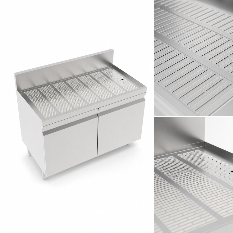 Product image #3 for Krowne Royal Series 42-Inch Freestanding Underbar Drainboard with Cabinet Base and 2 Locking Hinged Doors
