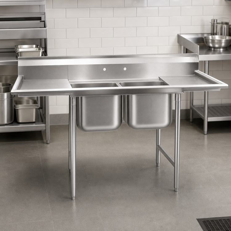 Product image #3 for Eagle Group 314 Series Two-Compartment Commercial Sink with Left Drainboard, 304 Stainless Steel, 56-5/8 Inch x 27-1/2 Inch