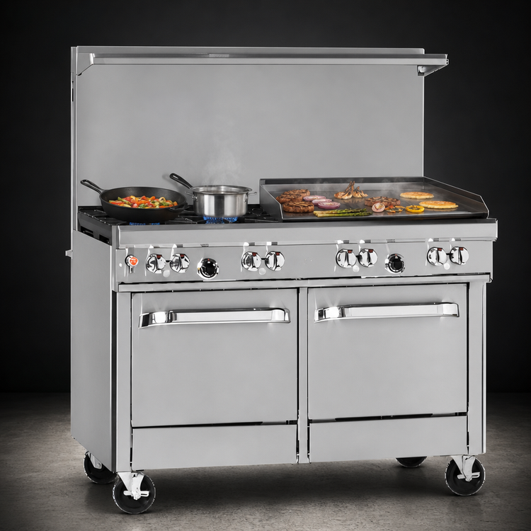 Product image #3 for Southbend Ultimate 48-Inch Gas Restaurant Range with 2 Non-Clog Burners, 36-Inch Griddle, and 2 Space Saver Ovens