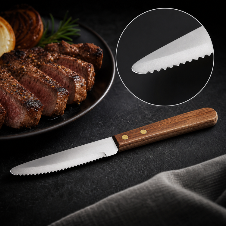 Product image #3 for Admiral Craft 4-5/8-Inch Serrated Steak Knife with Wood Handle and Brass Rivets, Pack of 2 Dozen