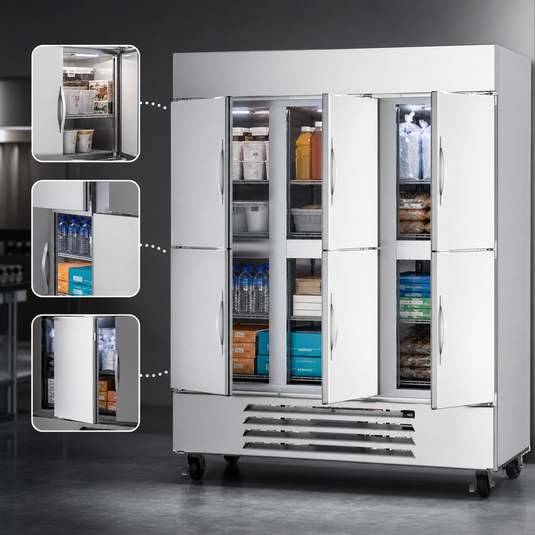 Product image #3 for Beverage-Air Horizon Series Three-Section Half-Solid Door Reach-In Freezer, 75-Inch Wide, Bottom Mount
