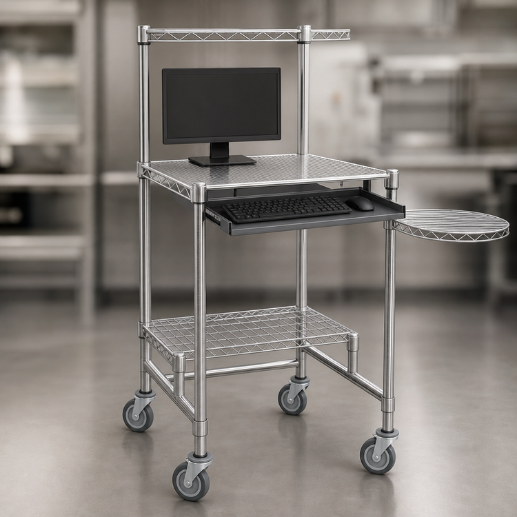 Product image #3 for Eagle Group 30-Inch x 30-Inch Chrome Mobile Computer Workstation with Keyboard Drawer and Polyurethane Casters