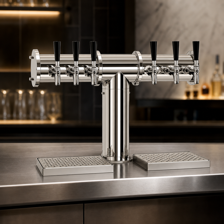 Product image #3 for Glastender Pipe Tee 6-Faucet Countertop Glycol-Cooled Draft Dispensing Tower, Mirror Finish